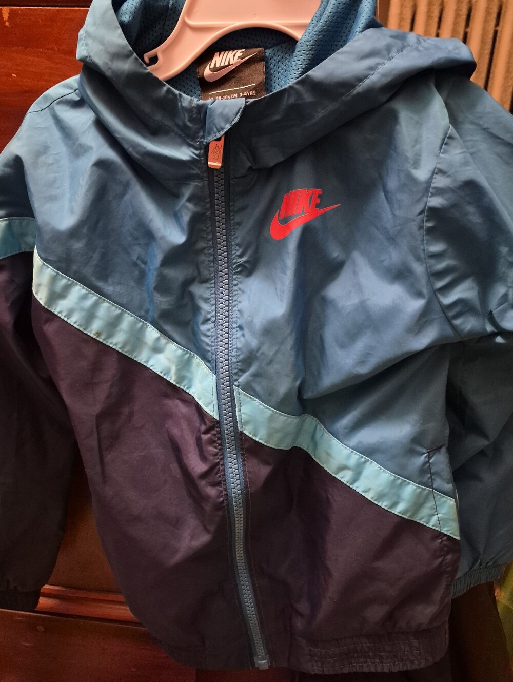 4T Nike Kids Blue and Navy Hooded Rain Jacket with Teal Accent
